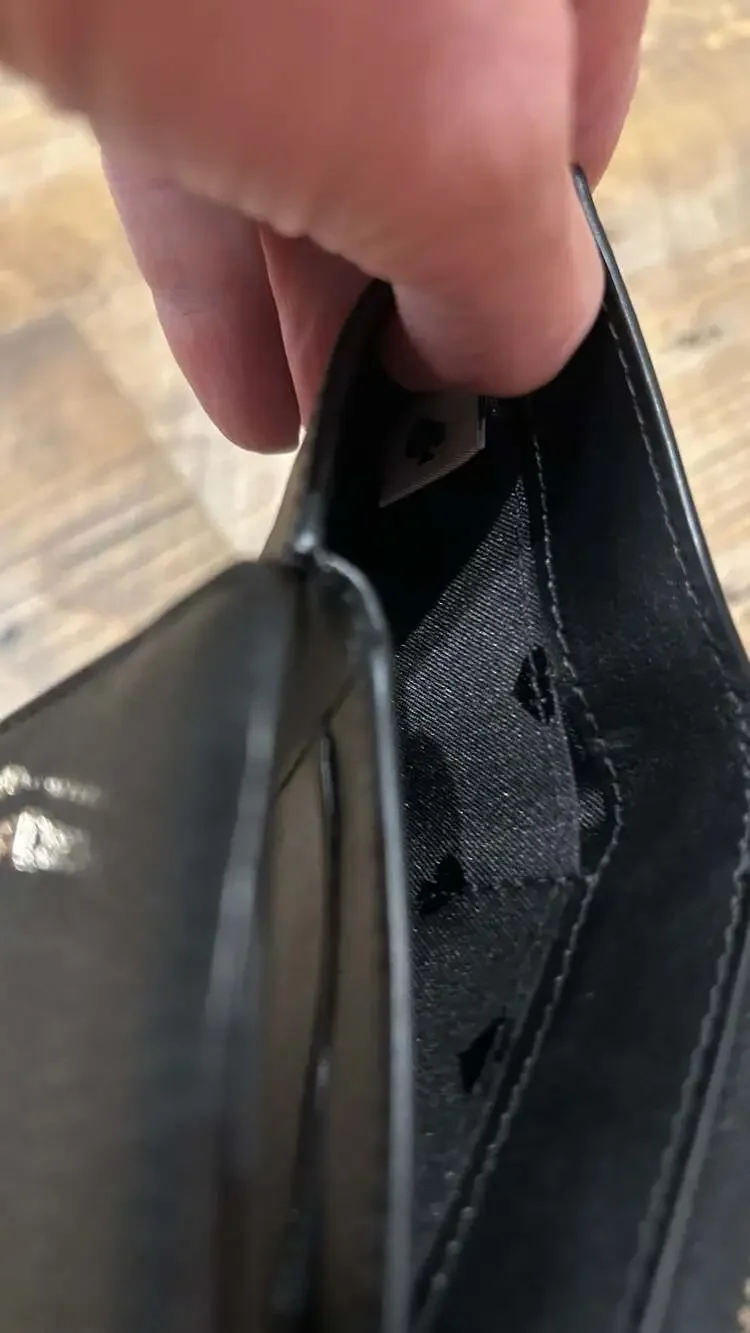 Kate Spade Small L Zip Flap Wallet Black Pebbled Leather